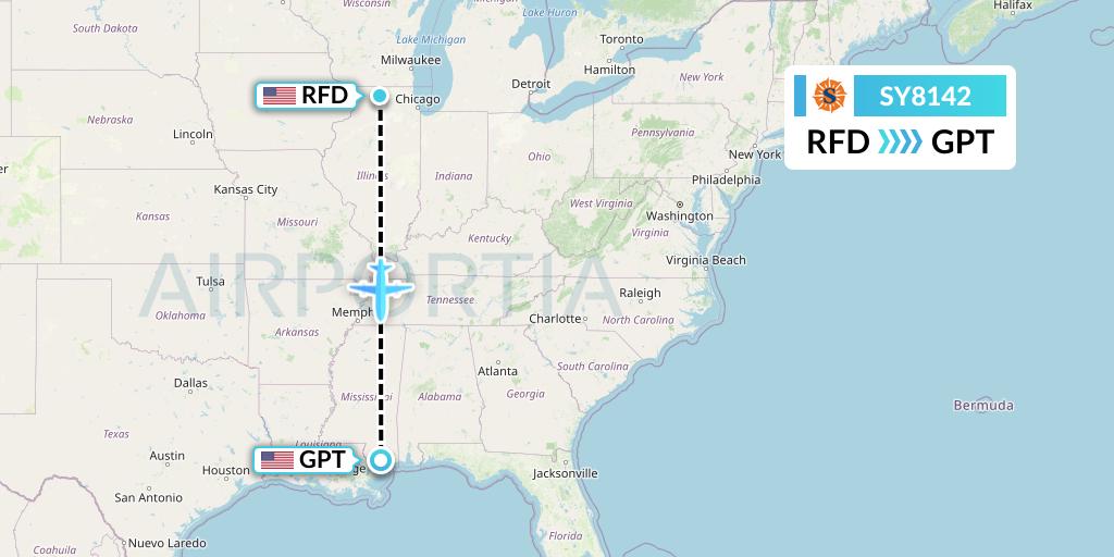 SY8142 Sun Country Airlines Flight Map: Chicago to Gulfport