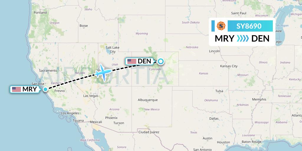 SY8690 Sun Country Airlines Flight Map: Monterey to Denver