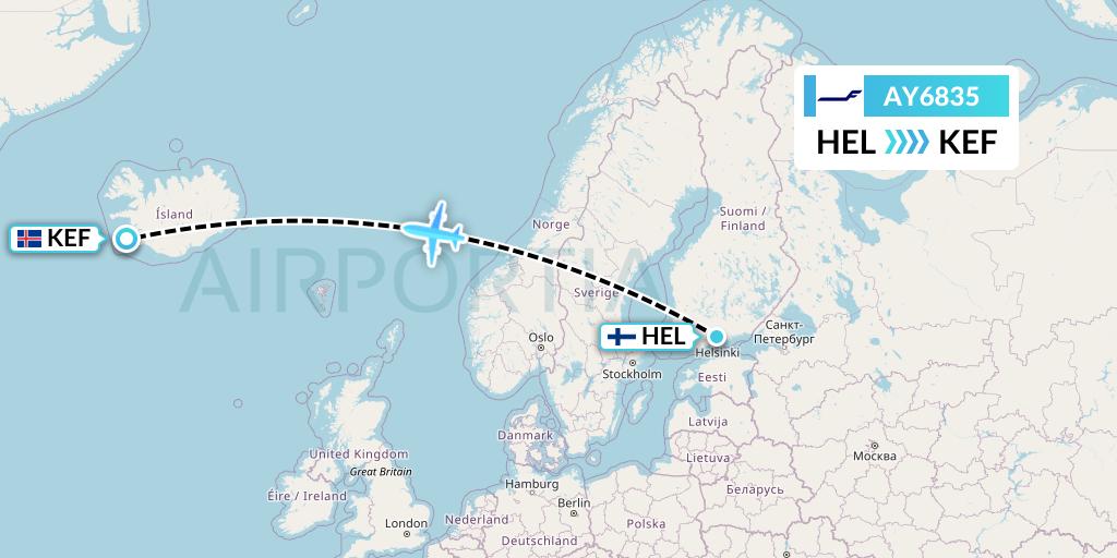 AY6835 Finnair Flight Map: Helsinki to Reykjavik