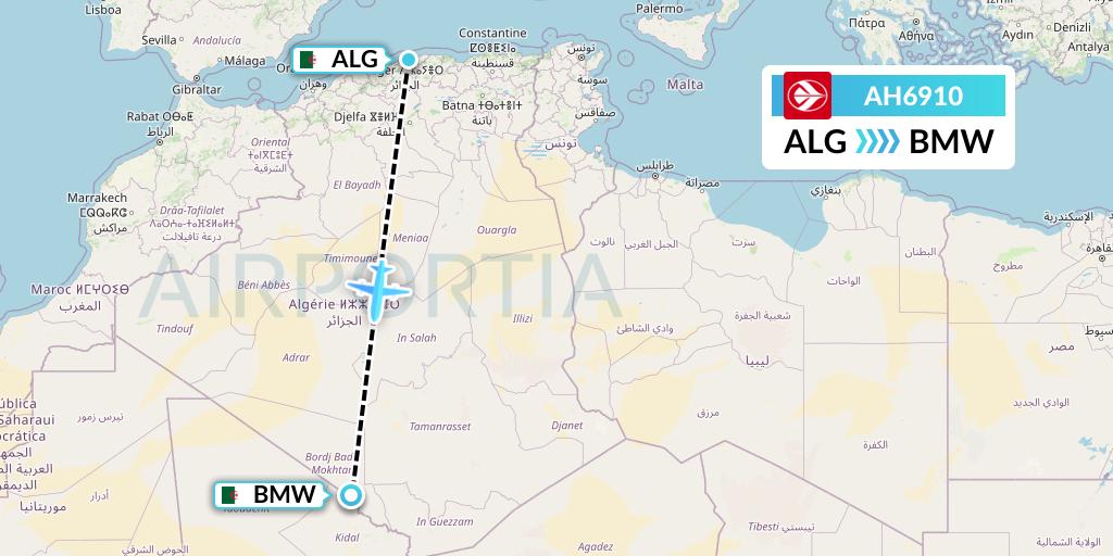 AH6910 Air Algerie Flight Map: Algiers to Bordj Badji Mokhtar