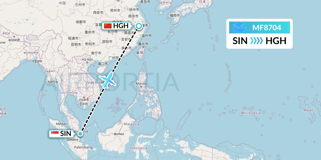 MF8704 Xiamen Airlines Flight Map: Singapore to Hangzhou