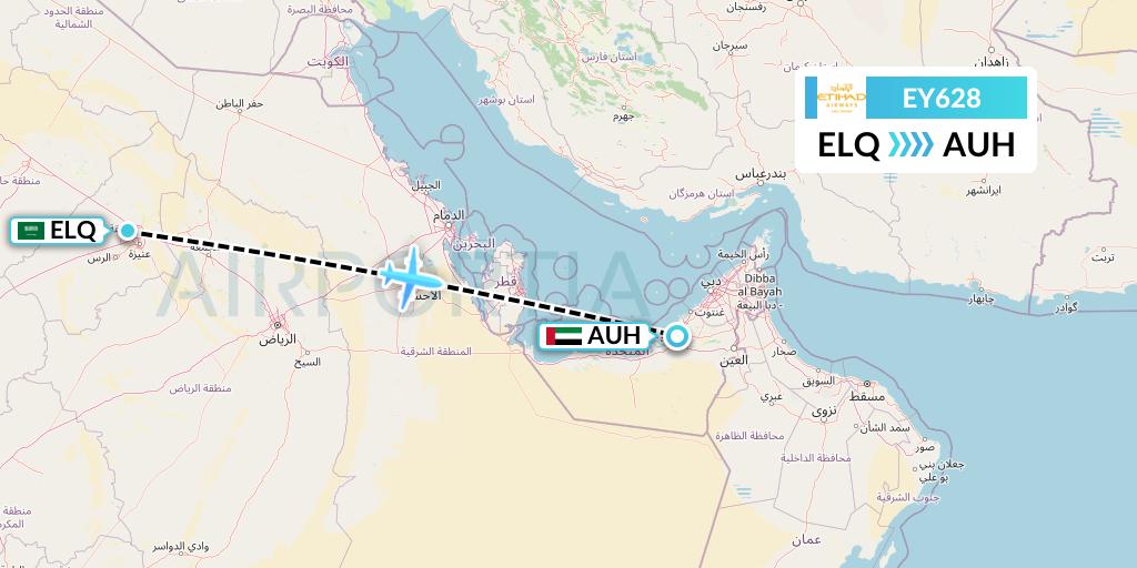 EY628 Etihad Airways Flight Map: Al-Qassim to Abu Dhabi