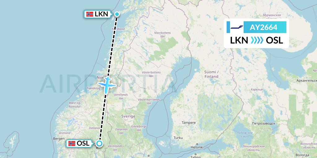 AY2664 Finnair Flight Map: Leknes to Oslo