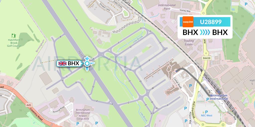 U28899 EasyJet Flight Map: Birmingham to Birmingham