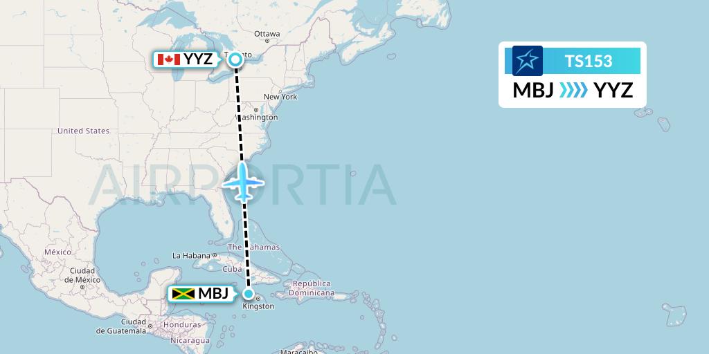 TS153 Air Transat Flight Map: Montego Bay to Toronto