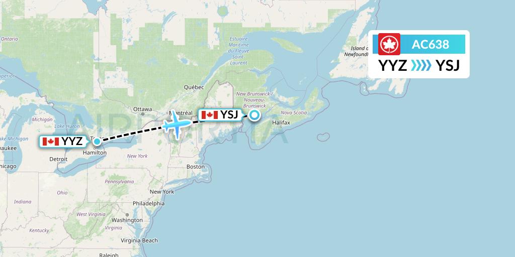 AC638 Air Canada Flight Map: Toronto to Saint John