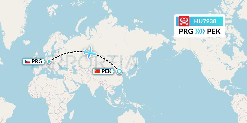 HU7938 Hainan Airlines Flight Map: Prague to Beijing