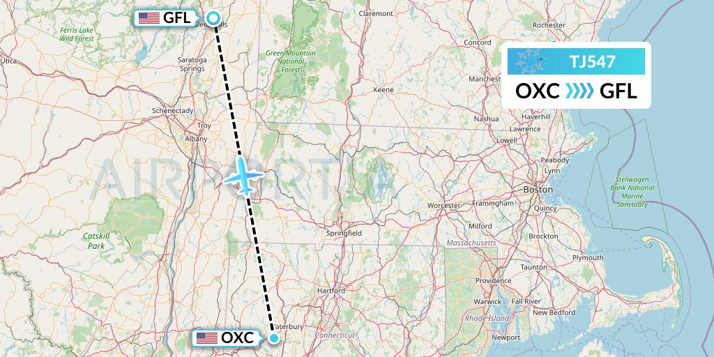 TJ547 Tradewind Aviation Flight Map: Oxford to Glens Falls
