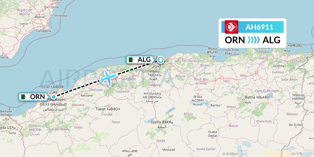 AH6911 Air Algerie Flight Map: Oran to Algiers