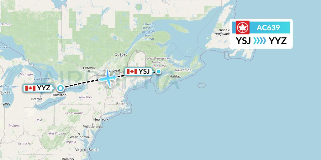 AC639 Air Canada Flight Map: Saint John to Toronto
