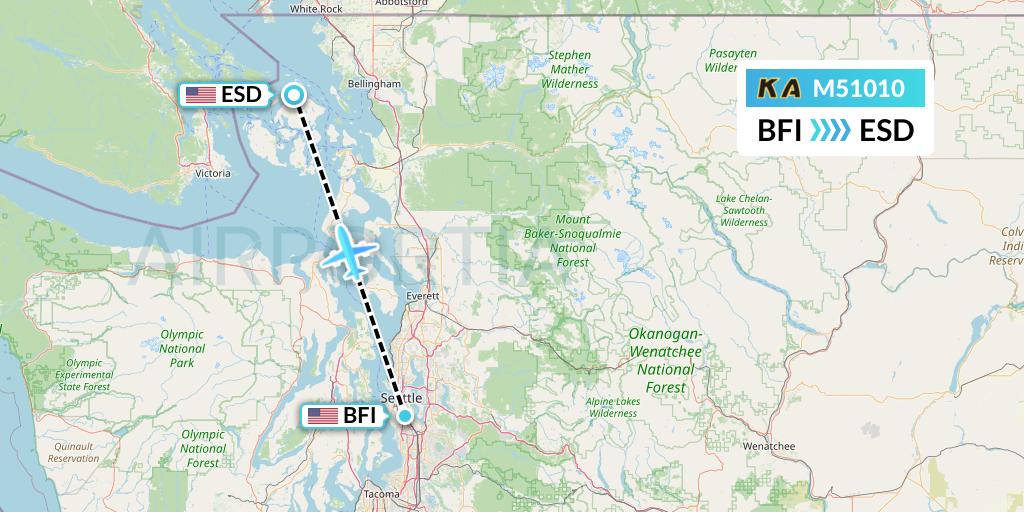 M51010 Kenmore Air Flight Map: Seattle to Eastsound