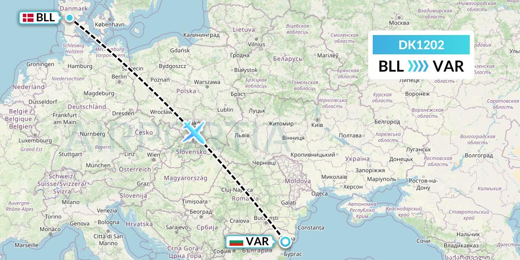 DK1202 Thomas Cook Airlines Scandinavia Flight Map: Billund to Varna