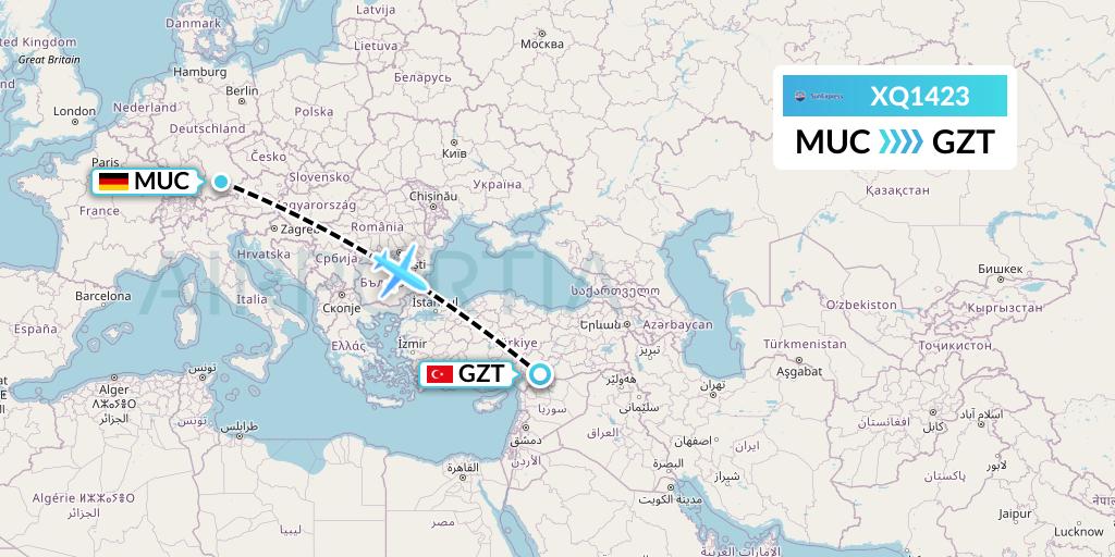 XQ1423 SunExpress Flight Map: Munich to Gaziantep