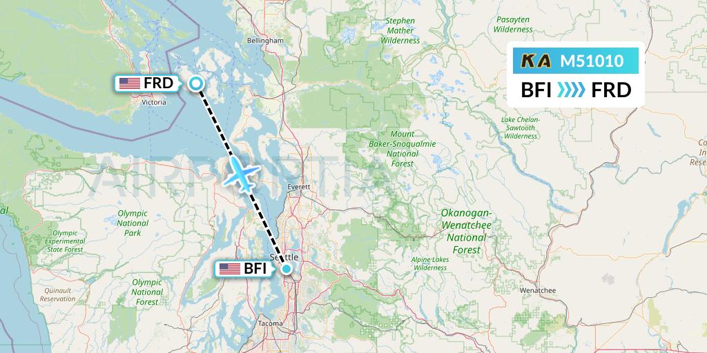 M51010 Kenmore Air Flight Map: Seattle to Friday Harbor