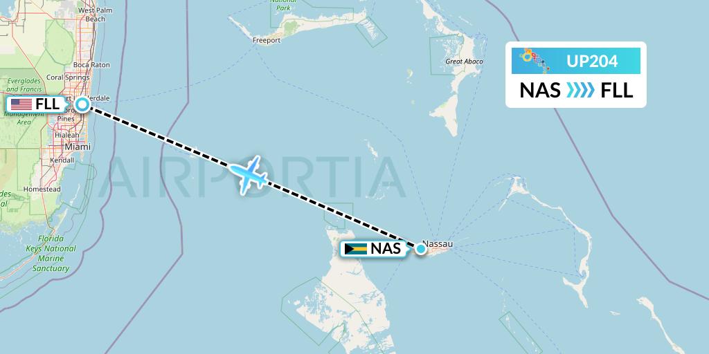 UP204 Bahamasair Flight Map: Nassau to Fort Lauderdale