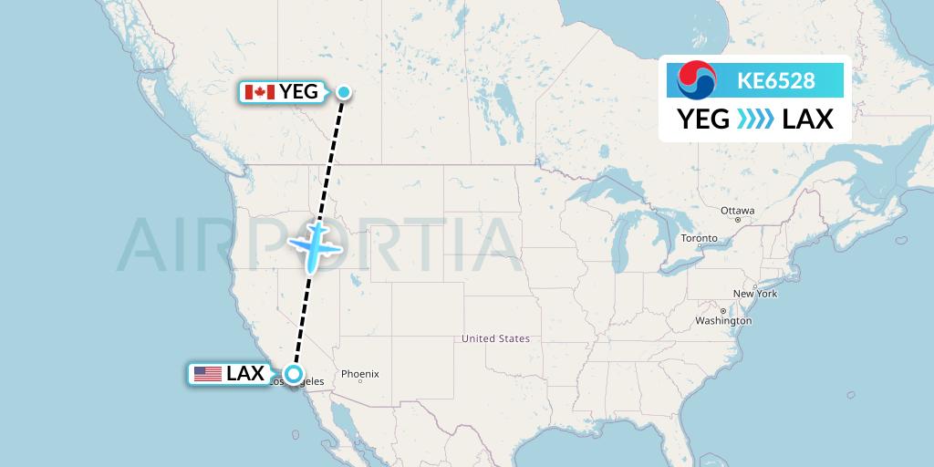 KE6528 Korean Air Flight Map: Edmonton to Los Angeles