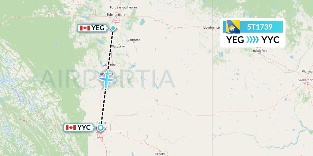 5T1739 Canadian North Flight Map: Edmonton to Calgary