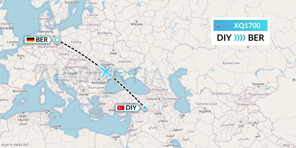 XQ1700 SunExpress Flight Map: Diyarbakir to Berlin