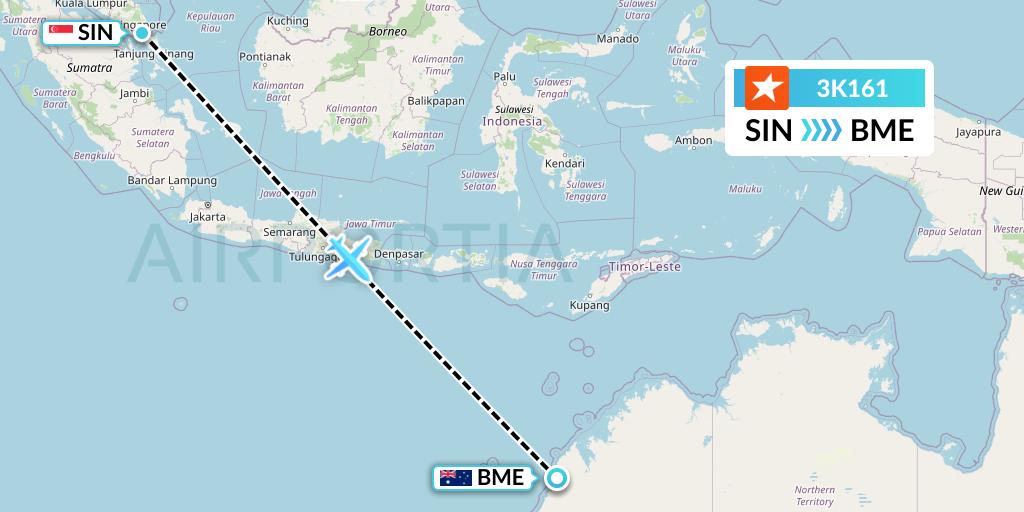 3K161 Jetstar Asia Flight Map: Singapore to Broome