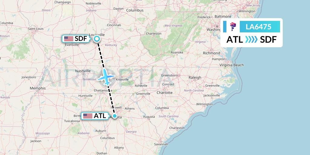 LA6475 LAN Airlines Flight Map: Atlanta to Louisville