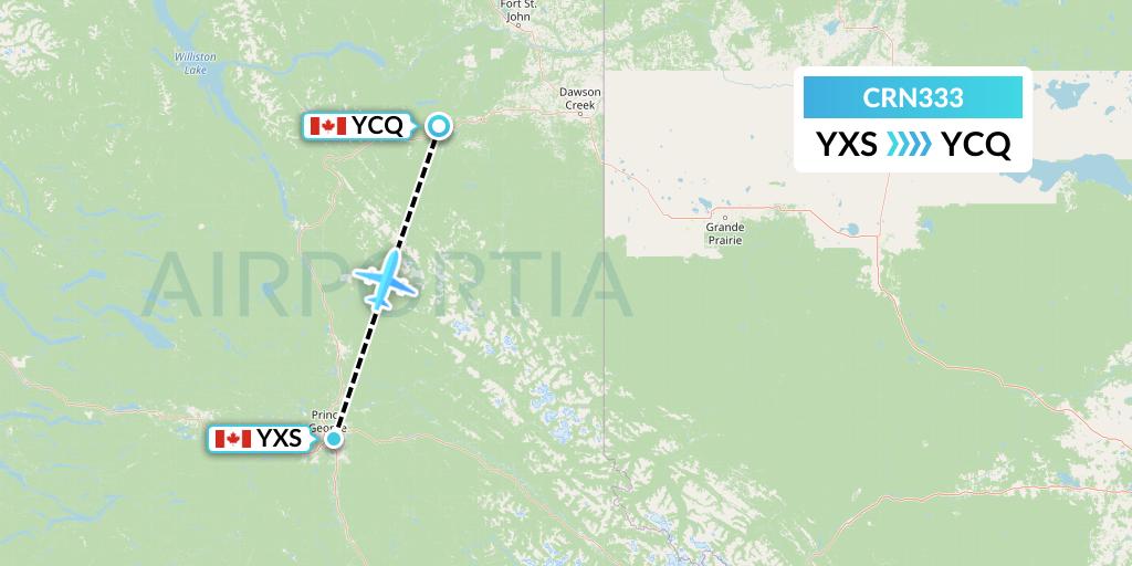 CRN333 Aerocaribbean Flight Map: Prince George to Chetwynd