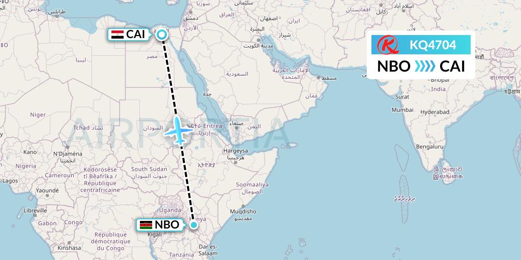 KQ4704 Kenya Airways Flight Map: Nairobi to Cairo