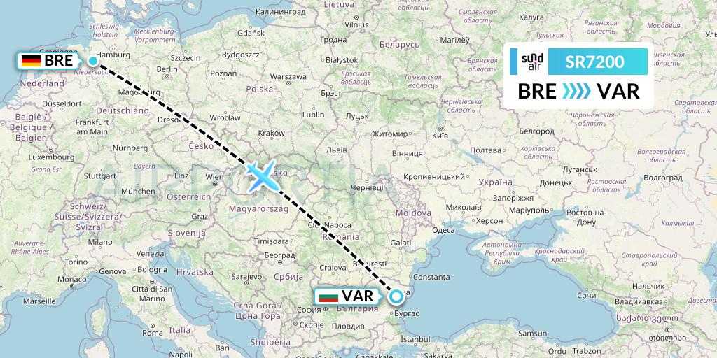 SR7200 SundAir Flight Map: Bremen to Varna