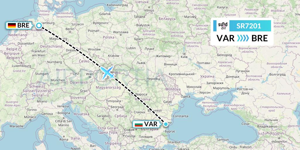 SR7201 SundAir Flight Map: Varna to Bremen