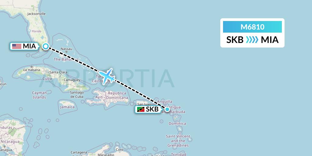 M6810 Amerijet International Flight Map: Basseterre to Miami