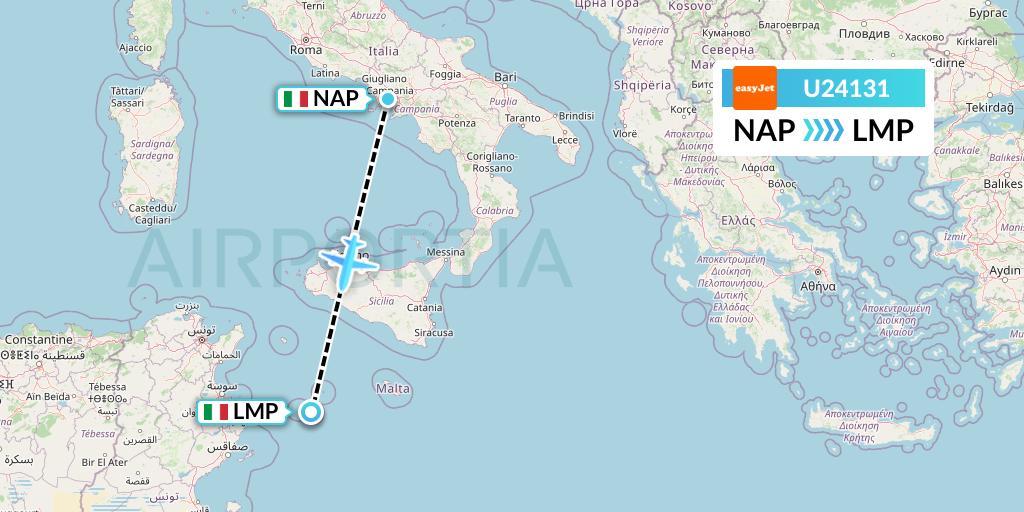 U24131 EasyJet Flight Map: Naples to Lampedusa