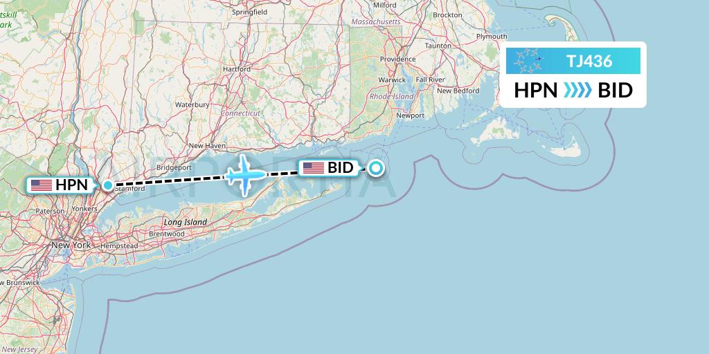 TJ436 Tradewind Aviation Flight Map: White Plains to Block Island