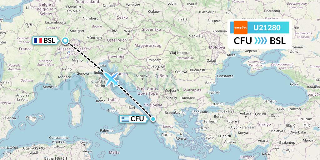 U21280 EasyJet Flight Map: Corfu to Basel