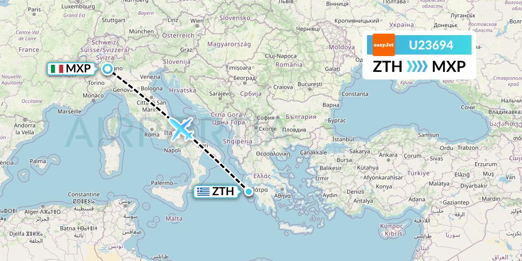 U23694 EasyJet Flight Map: Zakynthos to Milan