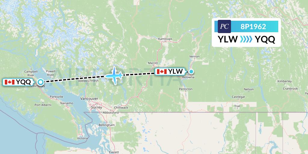 8P1962 Pacific Coastal Airlines Flight Map: Kelowna to Comox