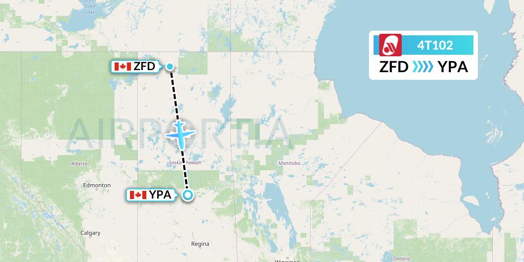 4T102 Rise Air Flight Map: Fond Du Lac to Prince Albert
