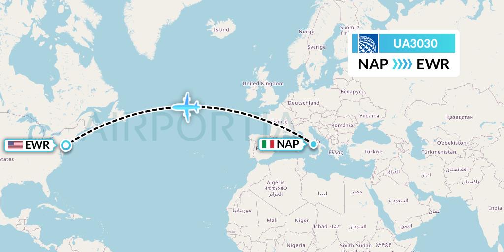 UA3030 United Airlines Flight Map: Naples to New York