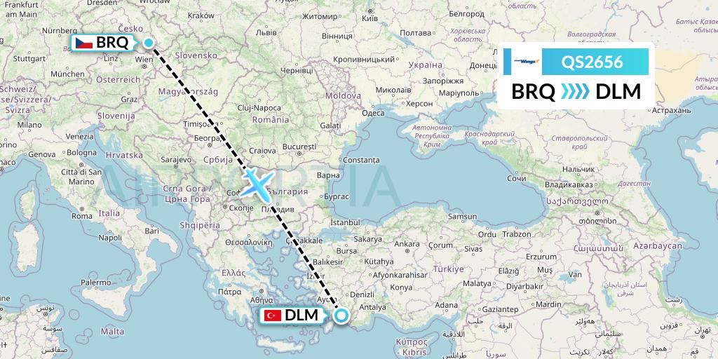 QS2656 Smartwings Flight Map: Brno to Dalaman
