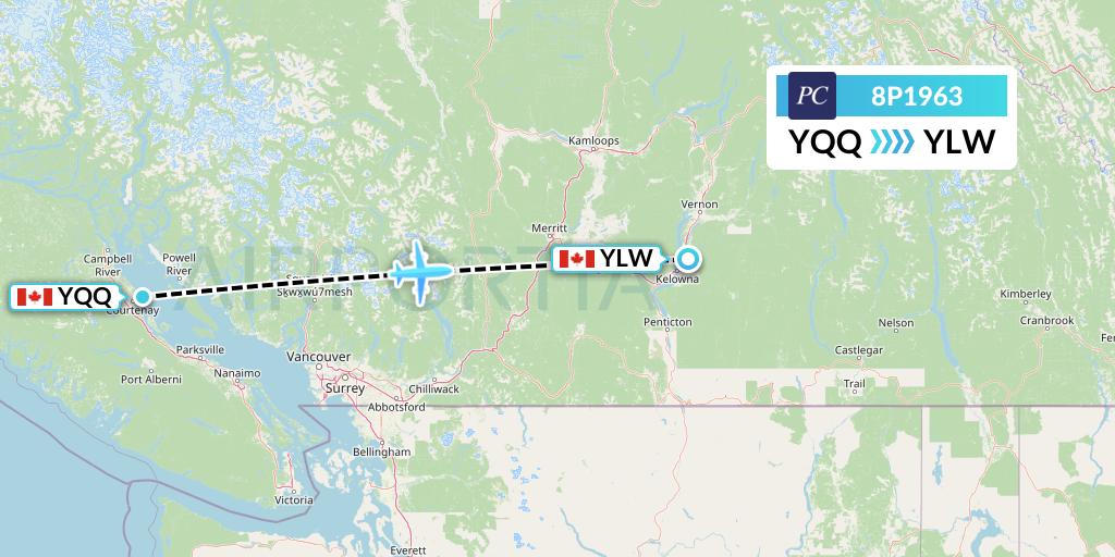 8P1963 Pacific Coastal Airlines Flight Map: Comox to Kelowna