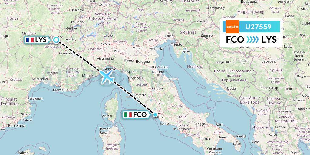 U27559 EasyJet Flight Map: Rome to Lyon