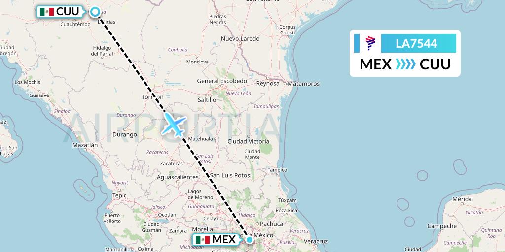 LA7544 LAN Airlines Flight Map: Mexico City to Chihuahua