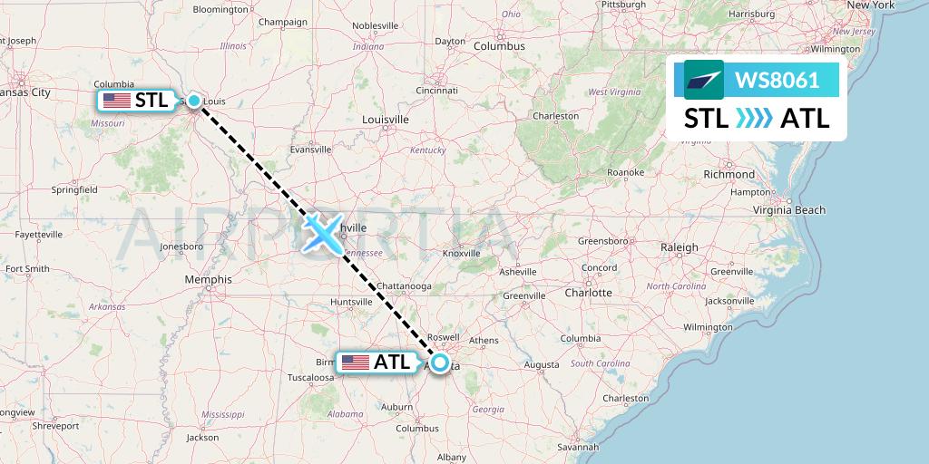 WS8061 WestJet Flight Map: St. Louis to Atlanta