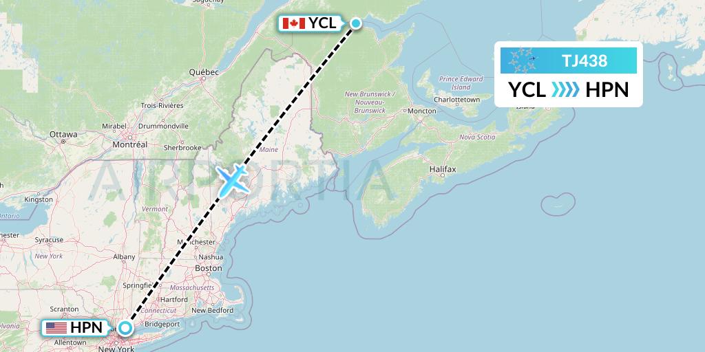 TJ438 Tradewind Aviation Flight Map: Charlo to White Plains