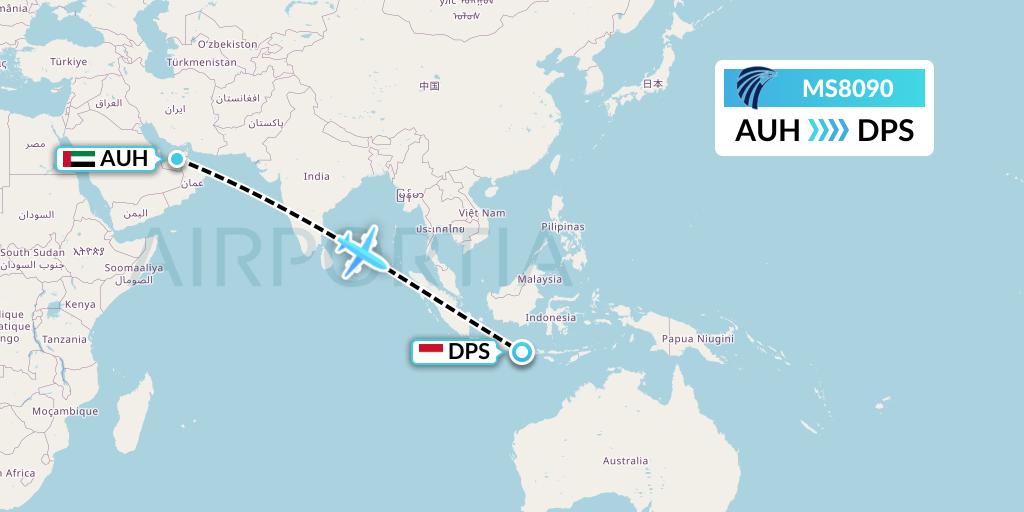 MS8090 EgyptAir Flight Map: Abu Dhabi to Denpasar