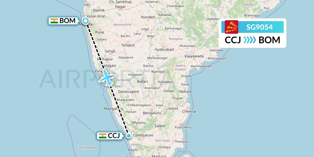 SG9054 SpiceJet Flight Map: Kozhikode to Mumbai