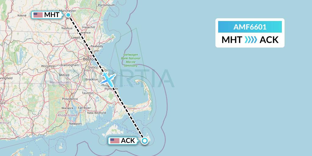 AMF6601 Ameriflight Flight Map: Manchester to Nantucket