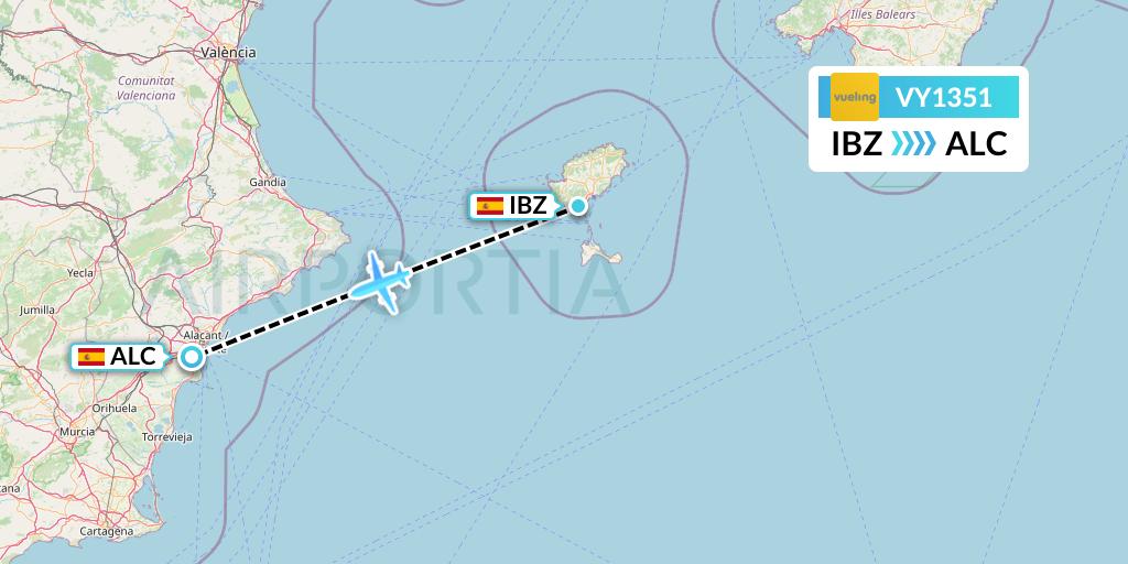 VY1351 Vueling Flight Map: Ibiza to Alicante