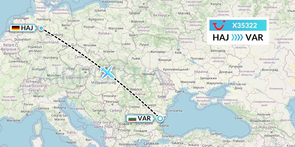 X35322 TUI fly Germany Flight Map: Hannover to Varna