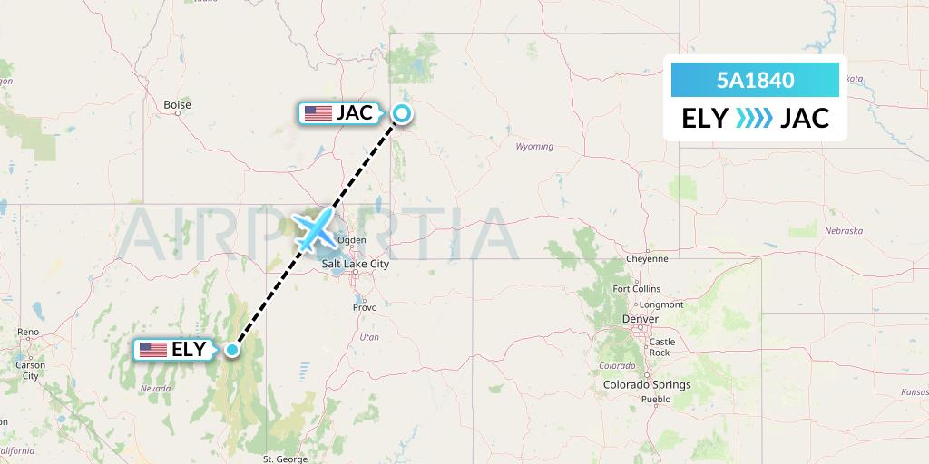 5A1840 Alpine Air Express Flight Map: Ely to Jackson
