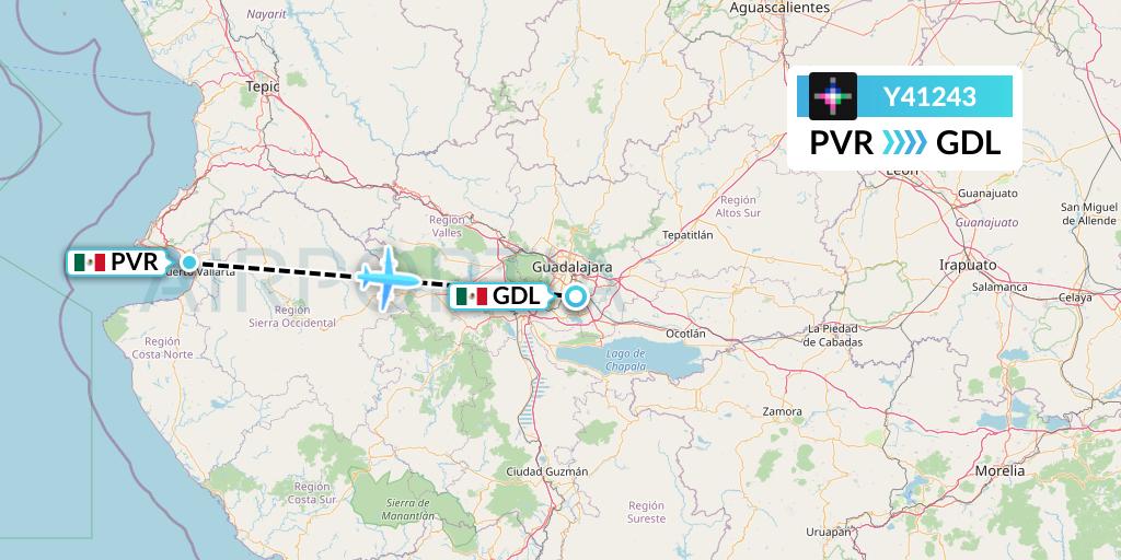 Y41243 Volaris Flight Map: Puerto Vallarta to Guadalajara