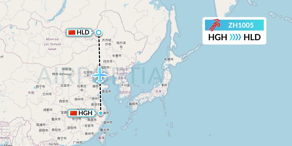 ZH1005 Shenzhen Airlines Flight Map: Hangzhou to Hailar